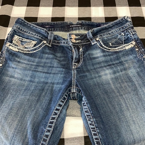 Vigoss The Dublin Capri Jeans 9/10 Stretch Embellished Double Pockets Metallic - Picture 5 of 13